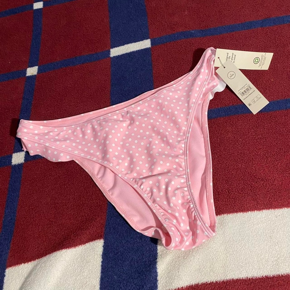 No Boundaries pink Femme Polka Dot Ruffle Bikini Bottoms Women's L NWT